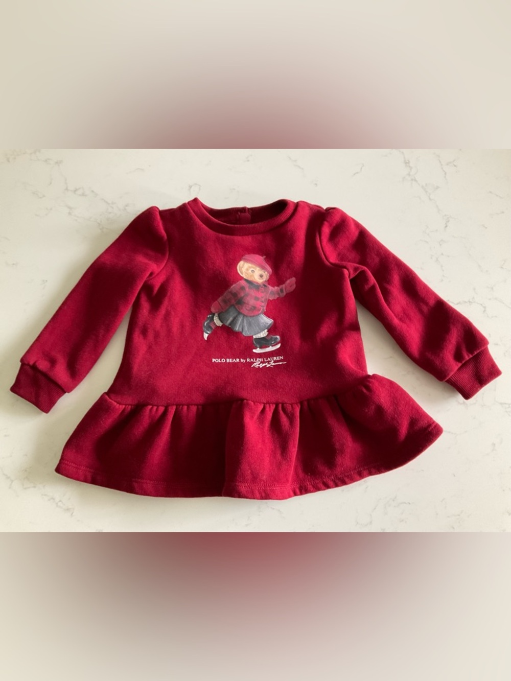 Ralph Lauren Polo Bear Baby Dress 9M Red Long Sleeve Sweatshirt Dress